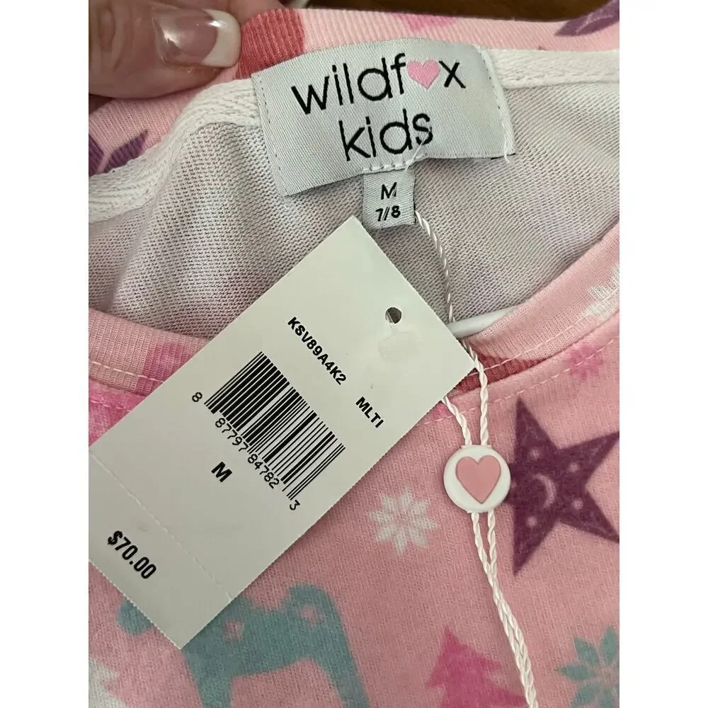 Wildfox Kids Pink Heart Star Print Sweatshirt NWT Size 7/8 Girls